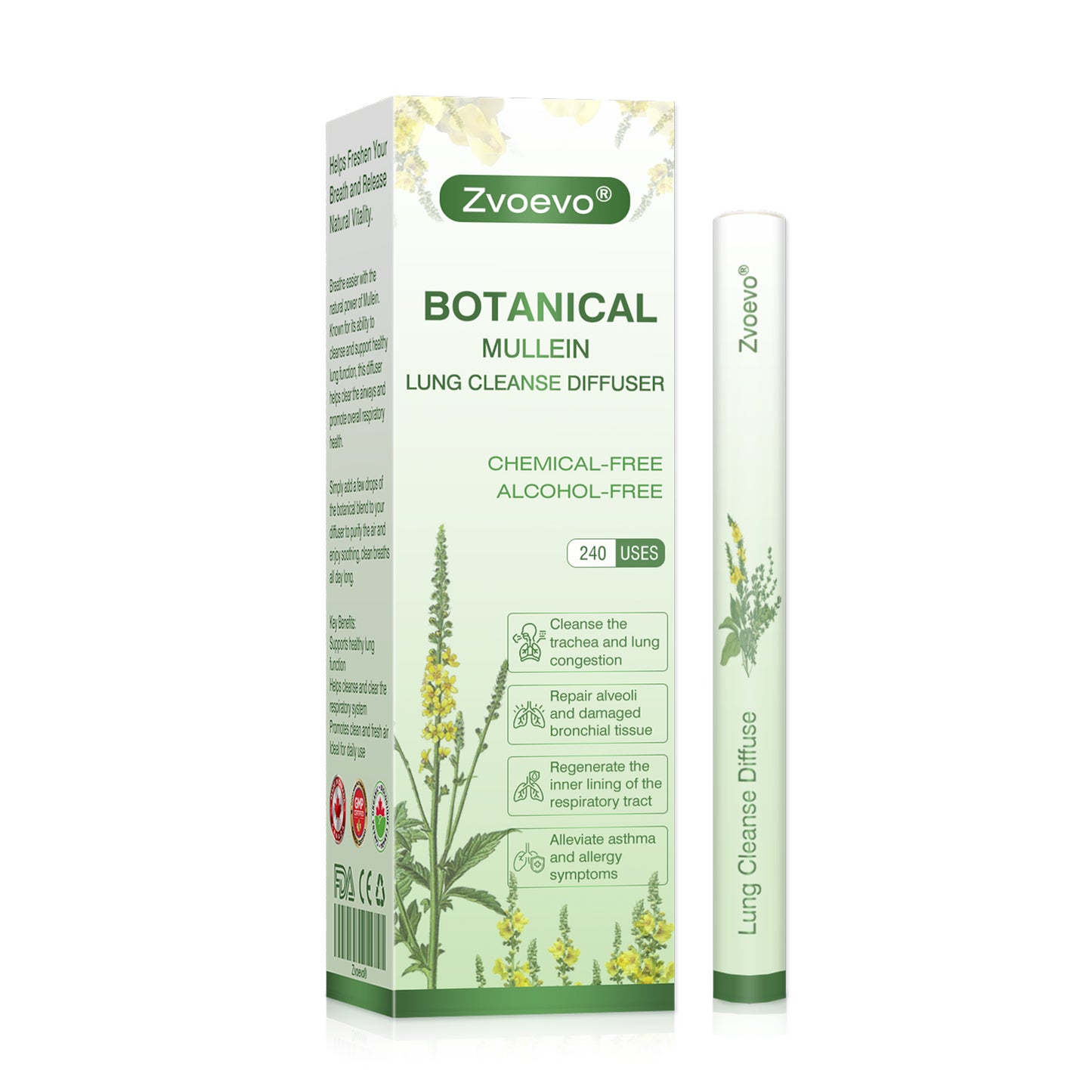 🍁CA Owned and Operated：Zvoevo® Botanical Mullein Lung Cleanse Diffuser (💝 Cough, wheezing, shortness of breath, sputum, stuffy nose, bronchitis, bronchitis, allergy symptoms, lung discomfort💝)