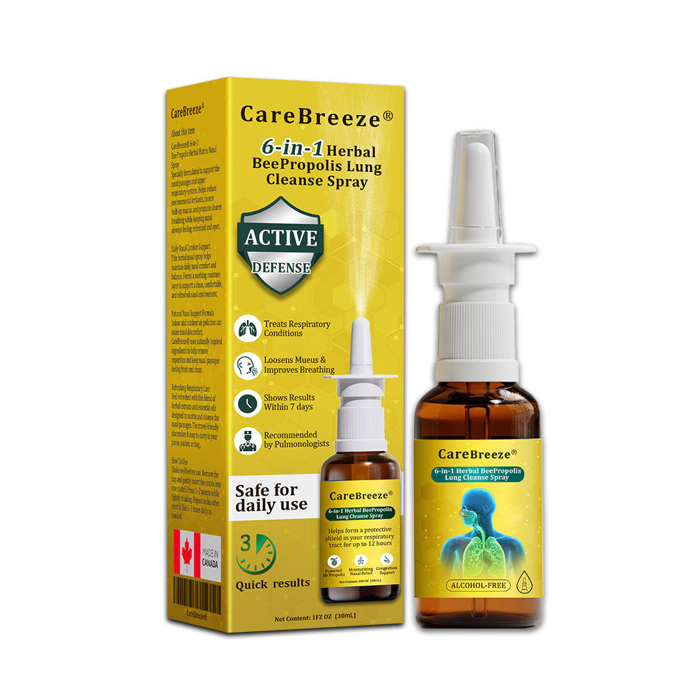 🐝✅CA Official Store:CareBreeze® 6-in-1 Herbal BeePropolis Lung Cleanse Spray（👨‍⚕️Directly acts on COPD, asthma, chronic bronchitis (CB), respiratory infections, lung cancer, sinusitis, and other conditions）