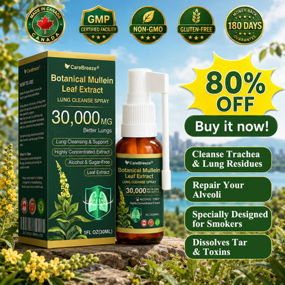 🏅⚡✅CA Official Store:CareBreeze® Botanical Mullein Leaf Extract Lung Cleanse Spray（👨‍⚕️Directly acts on COPD, asthma, chronic bronchitis (CB), respiratory infections, lung cancer, sinusitis, and other conditions）