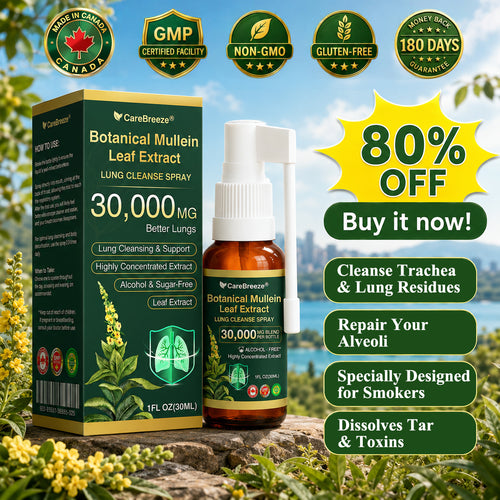 🏅⚡✅CA Official Store:CareBreeze® Botanical Mullein Leaf Extract Lung Cleanse Spray（👨‍⚕️Directly acts on COPD, asthma, chronic bronchitis (CB), respiratory infections, lung cancer, sinusitis, and other conditions）