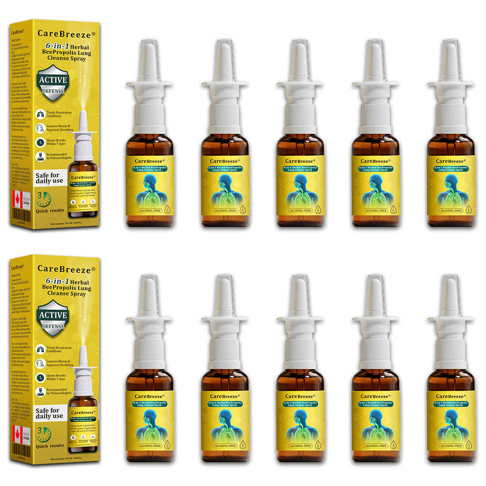 🐝✅CA Official Store:CareBreeze® 6-in-1 Herbal BeePropolis Lung Cleanse Spray（👨‍⚕️Directly acts on COPD, asthma, chronic bronchitis (CB), respiratory infections, lung cancer, sinusitis, and other conditions）