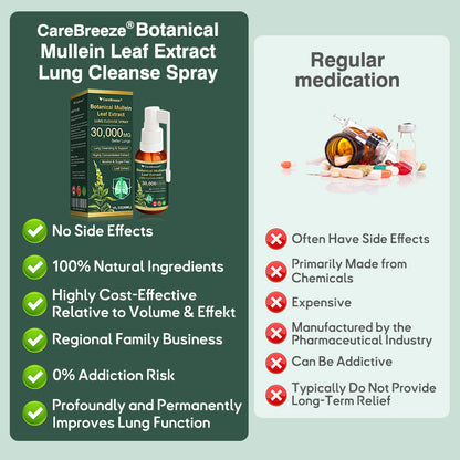 🌻✅CA Official Store:CareBreeze® Botanical Mullein Leaf Extract Lung Cleanse Spray（👨‍⚕️Directly acts on COPD, asthma, chronic bronchitis (CB), respiratory infections, lung cancer, sinusitis, and other conditions）