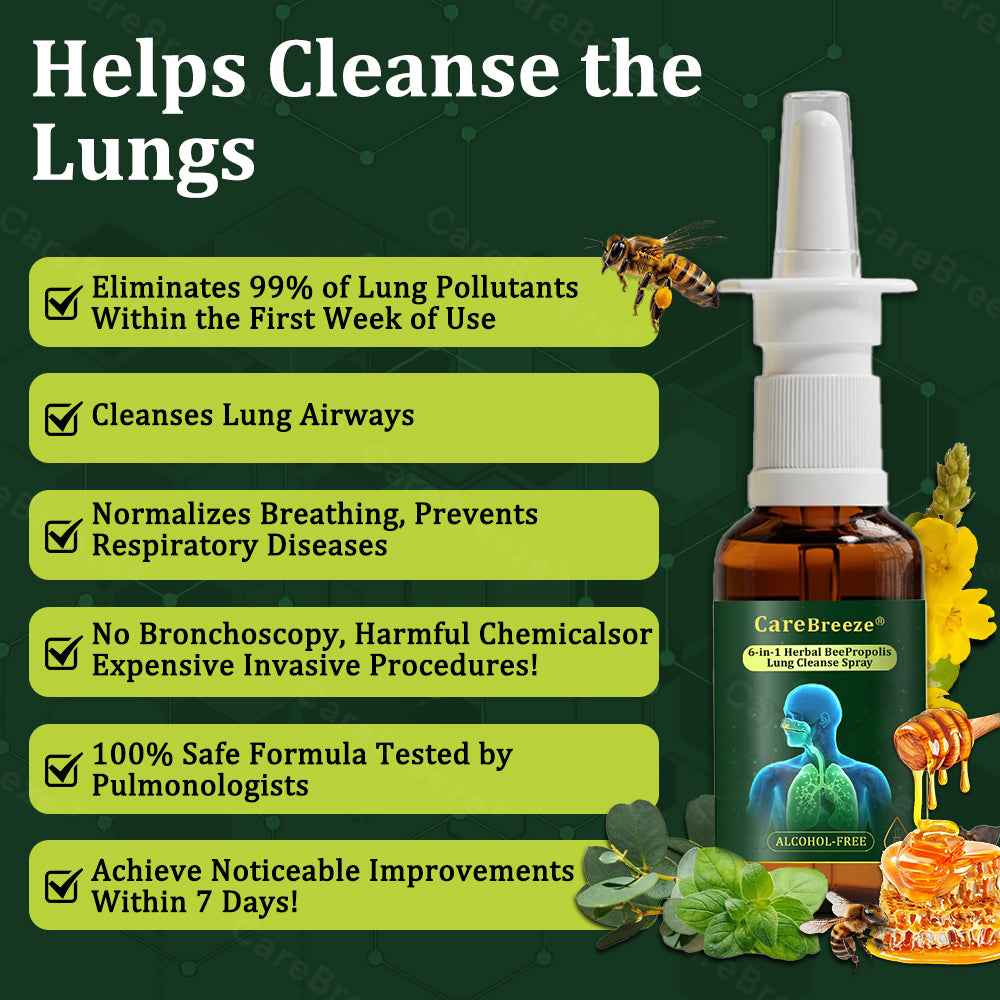 👨‍⚕️🇨🇦 Official Store:CareBreeze® 6-in-1 Herbal BeePropolis Lung Cleanse Spray🐝（👨‍⚕️Directly acts on COPD, asthma, chronic bronchitis (CB), respiratory infections, lung cancer, sinusitis, and other conditions）
