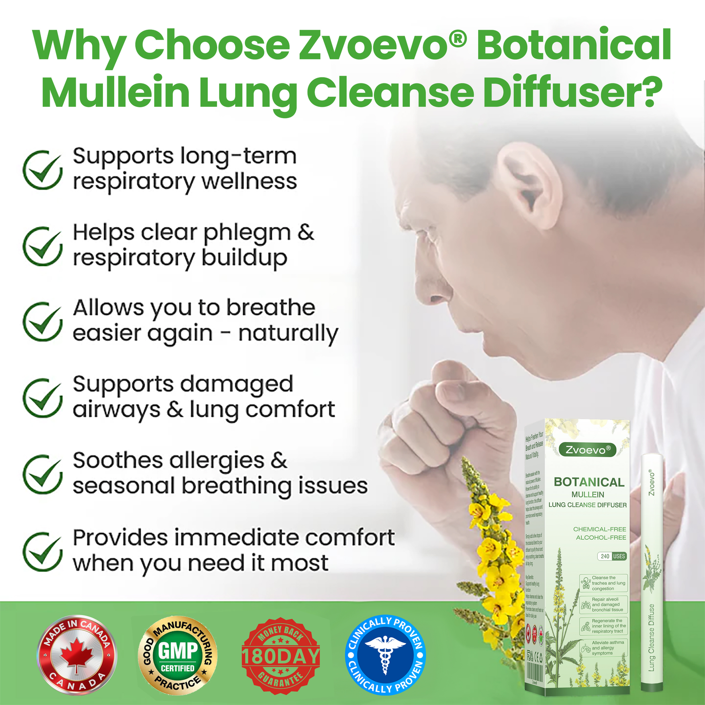 🍁CA Owned and Operated：Zvoevo® Botanical Mullein Lung Cleanse Diffuser (💝 Cough, wheezing, shortness of breath, sputum, stuffy nose, bronchitis, bronchitis, allergy symptoms, lung discomfort💝)