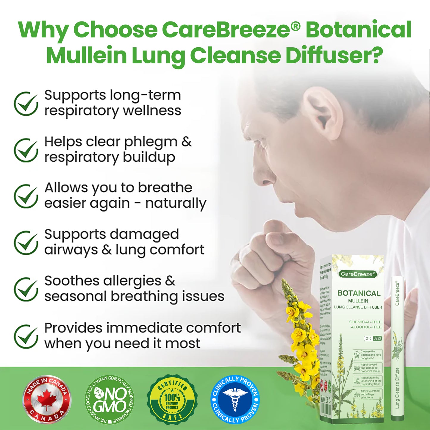 ✅CA Owned and Operated|CareBreeze® Botanical Mullein Lung Cleanse Diffuser (💝 Cough, wheezing, shortness of breath, sputum, stuffy nose, bronchitis, bronchitis, allergy symptoms, lung discomfort💝)