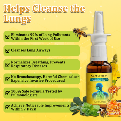 🐝✅CA Official Store:CareBreeze® 6-in-1 Herbal BeePropolis Lung Cleanse Spray（👨‍⚕️Directly acts on COPD, asthma, chronic bronchitis (CB), respiratory infections, lung cancer, sinusitis, and other conditions）