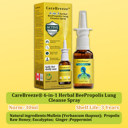 🐝✅CA Official Store:CareBreeze® 6-in-1 Herbal BeePropolis Lung Cleanse Spray（👨‍⚕️Directly acts on COPD, asthma, chronic bronchitis (CB), respiratory infections, lung cancer, sinusitis, and other conditions）