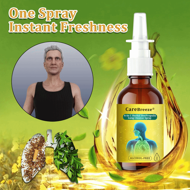 🐝✅CA Official Store:CareBreeze® 6-in-1 Herbal BeePropolis Lung Cleanse Spray（👨‍⚕️Directly acts on COPD, asthma, chronic bronchitis (CB), respiratory infections, lung cancer, sinusitis, and other conditions）