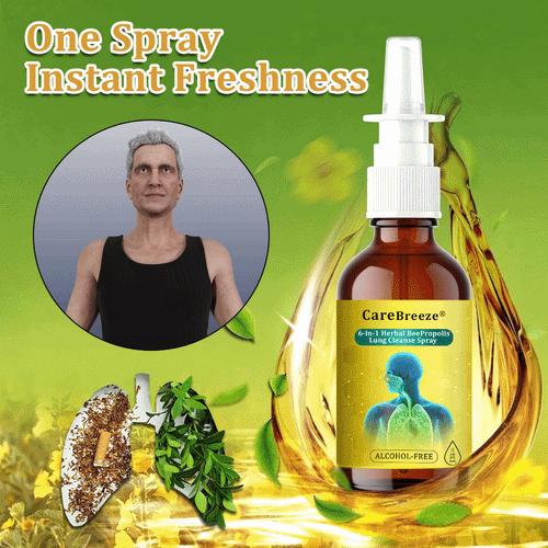 🐝✅CA Official Store:CareBreeze® 6-in-1 Herbal BeePropolis Lung Cleanse Spray（👨‍⚕️Directly acts on COPD, asthma, chronic bronchitis (CB), respiratory infections, lung cancer, sinusitis, and other conditions）